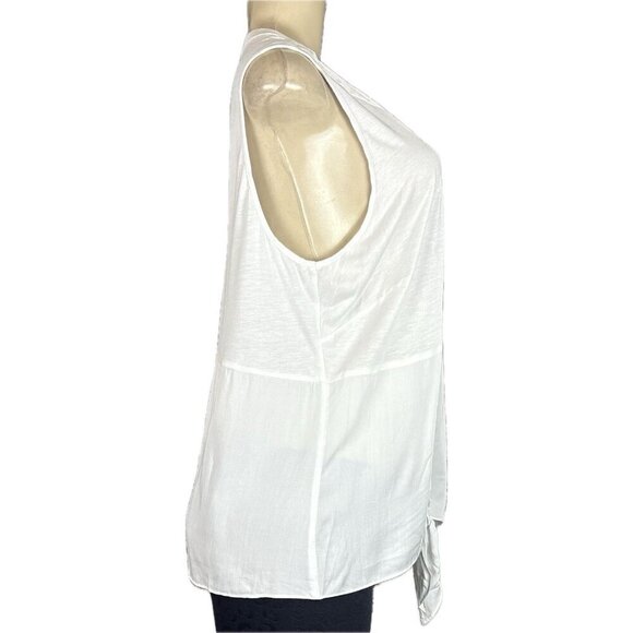 INC International 0X White Split Neckline Button Down Tie Waist Sleeveless Shirt - Picture 3 of 6